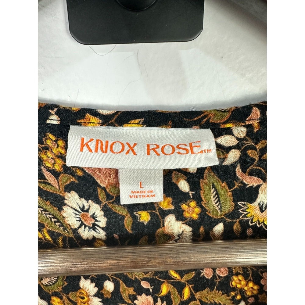 Knox Rose Floral Peasant Top Women Large Black Long Sleeve Dark Cottage Feminine - Picture 2 of 7